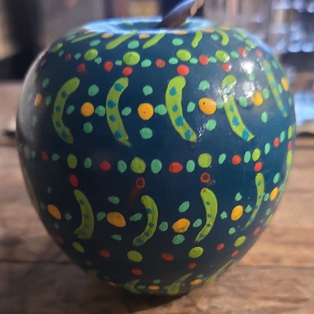 Hand-Painted Decorative Apple - Blue and Green